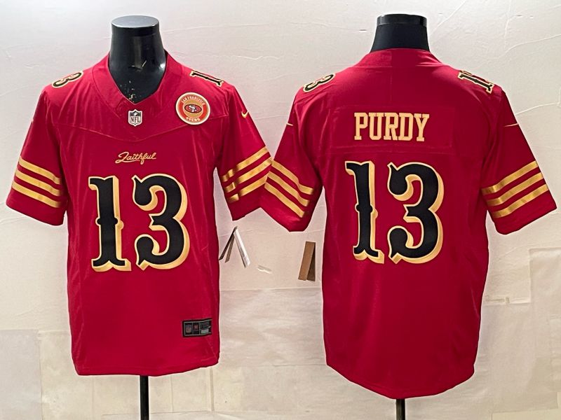 Men 2025 Nike San Francisco 49ers #13 Purdy red gold 5th generation Limited NFL Jersey 009